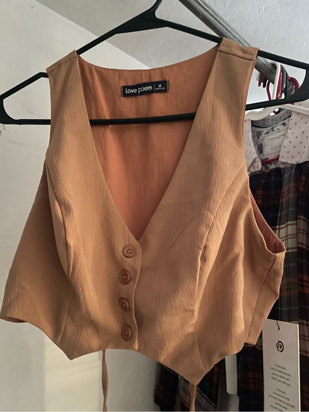 Love Poem Tan Button-Front V-Neck Crop Vest